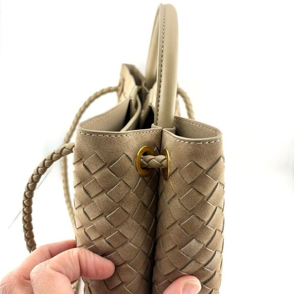 Tan Woven Vegan Leather & Faux Suede Handbag w/ Versatile Strap NWOT - Picture 7 of 11